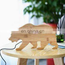 Creative Design Animal Bear Shaped Bedroom Desktop LCD Bamboo Digital Alarm Clock thumbnail-2