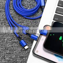 High Qualitynylon Braid Fast Charging 3 in 1 Micro USB Type c Data Charger Cable for Mobile Phone thumbnail-3