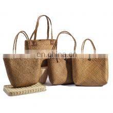 HBK Wholesale Handmade Natural Weaving Beach Shopping Stylish Palm Leaf Handmade Strew Clutch Seagrass Handle Bag French thumbnail-4