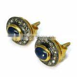 Stylish Stud !! Blue Sapphire & Diamond 925 Sterling Silver Earring, Silver Jewelry, 925 Sterling Silver Jewelry thumbnail-3