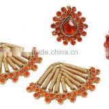 Indian Traditional Orange & Gold Plated Color Polki Earring For Women's thumbnail-3