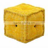 Natural Fibres Yellow Cotton Printed Square Pouf thumbnail-1