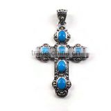 925 sterling silver rare american turquoise gemstone cross pendant with 18k gold accents