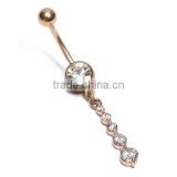 Rose Gold Plated Cascading Jewels Navel Belly Ring Bar