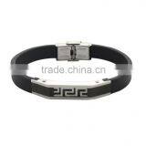 Stainless Steel Plated Black Color With Black Genuine Leather Italina Style Bracelet thumbnail-1
