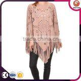 Suede Shawl Wrap Floral Hollow Perforated Fake Suede Shawl Poncho thumbnail-5