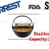 Dia24cm Round Cast Iron Cookware,Chinese Wok With Wooden Lid