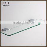 Simple Rectangular Zinc Alloy Chrome Plated Wall Mounted Bathroom Accessories Glass Shelf