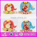 Top Grade Hot Sale Wooden Toy Pull Cart for Kids,Elephant Design Wooden String Cart Pull Back Toy Car W05B075-A2 thumbnail-4