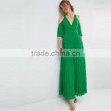 2017 Summer Women Pleated Dress Cold Shoulder Maxi Dress HSd9065