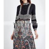 Wholesale Women High Neck Long Sleeves Buttoned Cuffs Geometric Embroidery Crepe Shirt(DQE0163T) thumbnail-4