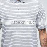 Custom Short Sleeve Button Placket Grey Stripe Pattern Design Men's 100% Cotton Breathable Pique 200g Casual Regular Polo Shirt thumbnail-3