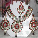 Maroon Green CHOKER Necklace EARRING Set thumbnail-1