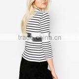 New Design Simple Fashion Stripe Roll Neck 3/4 Sleeve t- Shirt for Lady thumbnail-3