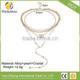 Whosales Crystal Pendant Three Layers of Pearl Collarbone Chain Necklace thumbnail-4