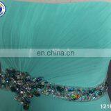 Simple Design Chiffon Sweep Train Turquoise Blue Bridesmaid Dresses With Beaded Belt thumbnail-6