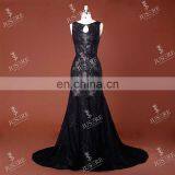Latest Design Sexy Sleeveless See Through Lace Appliqued Long Black Mermaid Australia Evening Dress With Lace Made In China 2016 thumbnail-2