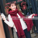 knitted scarf 220*50cm with 2*10cm fringe 2017 new design woman scarf knitting pattern plain scarf