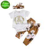 "isn't She Lovely" 2019 Floral Print Baby White Rompers & Yellow Pants & Headband 3pcs Set