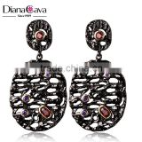 Trendy Plating Effect 2016 Black Gold Color Zircon Crystals Hollow Design Earrings