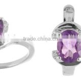 925 Sterling Silver Natural Amethyst Ring Earring Set