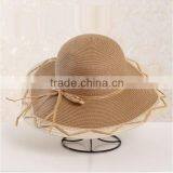 QXSH0014C Summer Rope Wide Brim Fedora Straw Hat Lace Beach Hat thumbnail-1