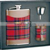 Plaid Cloth Stainless Steel Deluxe Flask Gift Set 8-Ounce