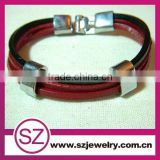 MLB0012 red genuine leather/stainless steel buckle bracelet charms