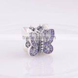 925 Sterling Silver Sparking Butterfly Bead with Purple Zirconia Fit European Charm Bracelet