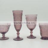 Press Wine Goblet,Hiball,DOF, Sundae Cup Color Glass in Purple With Sakura Design Embossed thumbnail-1