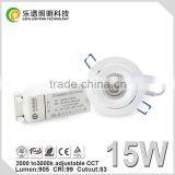 New Design Factory Cutout 83mm Refector CE RoHS CCT Adjustable Lamp Bulb Light CCT 2700K COB 15W Dimmable LED Downlight 15W