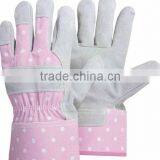 cow split leather full palm glove with pink fabric back