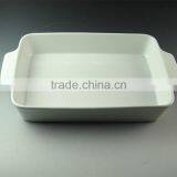 Stocklot 17inch Rectangular Shape Yellow Line Glaze Ceramic Bakeware With Handles thumbnail-1