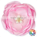 pink pearl rhinestone center handmade satin ribbon fabric flower