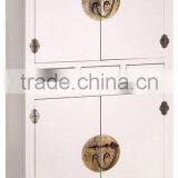 CREAM ORIENTAL WOODEN CABINET W/4 DOORS & 3 DRAWERS thumbnail-1