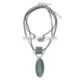 Multi Strand Geometric Wood Bead Pendant Necklace Long Wooden Beads Sweater Necklace Layered Suede Leather Chain Necklace thumbnail-6