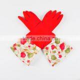 Red Wide Mouth Plus Velvet Long Flower Rubber Gloves Antiskid Household Dishwashing Cleaning Warm Gloves thumbnail-1