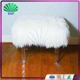 Popular Cheap Acrylic White Cover Stool White High Quality Fur Cover Stool Plexiglass Ottomans With Clear Legs thumbnail-3