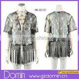 Fancy Design Flower Fringe Short Sleeve Ladies Kimono