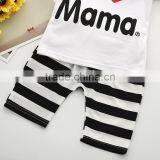 I Love Mama Knit Cotton Outfit White Undershirt Short-Sleeved Black White Striped Pants thumbnail-4