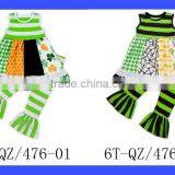 2017 Spring Western Boutique Clothing Ruffle Sleeveless Green Lucky Clover Pattern Printed St. Patricks Day Children Outfits thumbnail-6