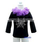 Halloween Spider Web Glitter Rhinestone Purple Ruffles Black Long Sleeves Top 1-7Y thumbnail-1