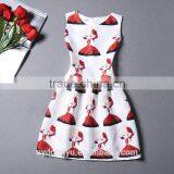Flwoer Gir Red r Women Printed A Line Dress/sym Rose Multi Design Sleeveless A Line Dress Skirt