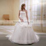 A-Line Satin/Organza Strapless Pearls Beaded Long Trail Gown Wedding Dress Ball Gowns Bridal Gowns thumbnail-2