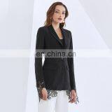 TWOTWINSTYLE Casual Patchwork Lace Blazer For Women Notched Long Sleeve Black Blazers thumbnail-4