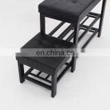 Customized Black PVC Leather Luxury Shoe Rack Ottoman Rectangle Long Double Size Beach With Metal Frame thumbnail-3