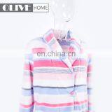 Spring Personalized Super Soft Duplex Printing Striped Coral Fleece Bathrobe With Horn Button thumbnail-3
