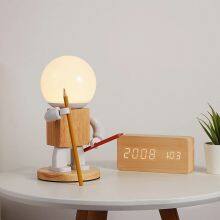Wooden Robot Desk Lamp Children Reading Light USB Touch Dimming Table Light Boy Gift Nordic Kids Bedroom Minimalist Book Light