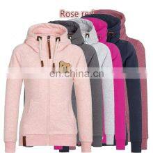 Wholesale Custom Brand Ladies Plus Size Casual Top Crop Hooded Slim Cardigan Jacket DIY Guillotine Bear thumbnail-1