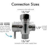 T-adapter With Shut-off Valve and 3-way Tee Connector and Chrome Finish thumbnail-2